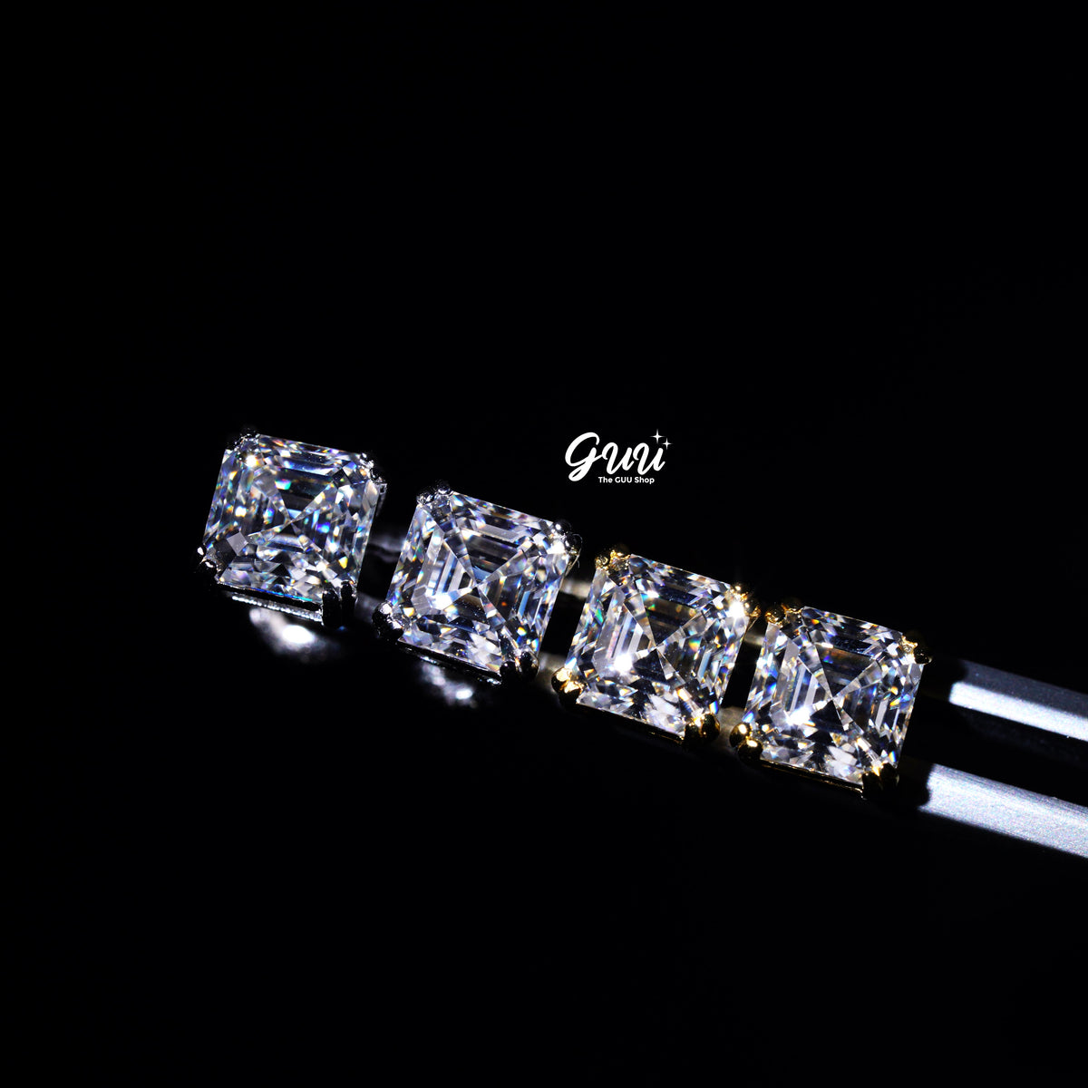 925S & VVS Moissanite Asscher Cut Stud Earrings In 18K Gold