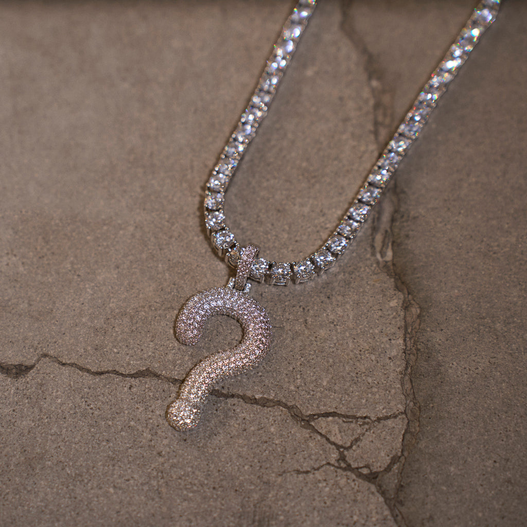 GLD x IDK New York Iced Question Mark Pendant in White Gold