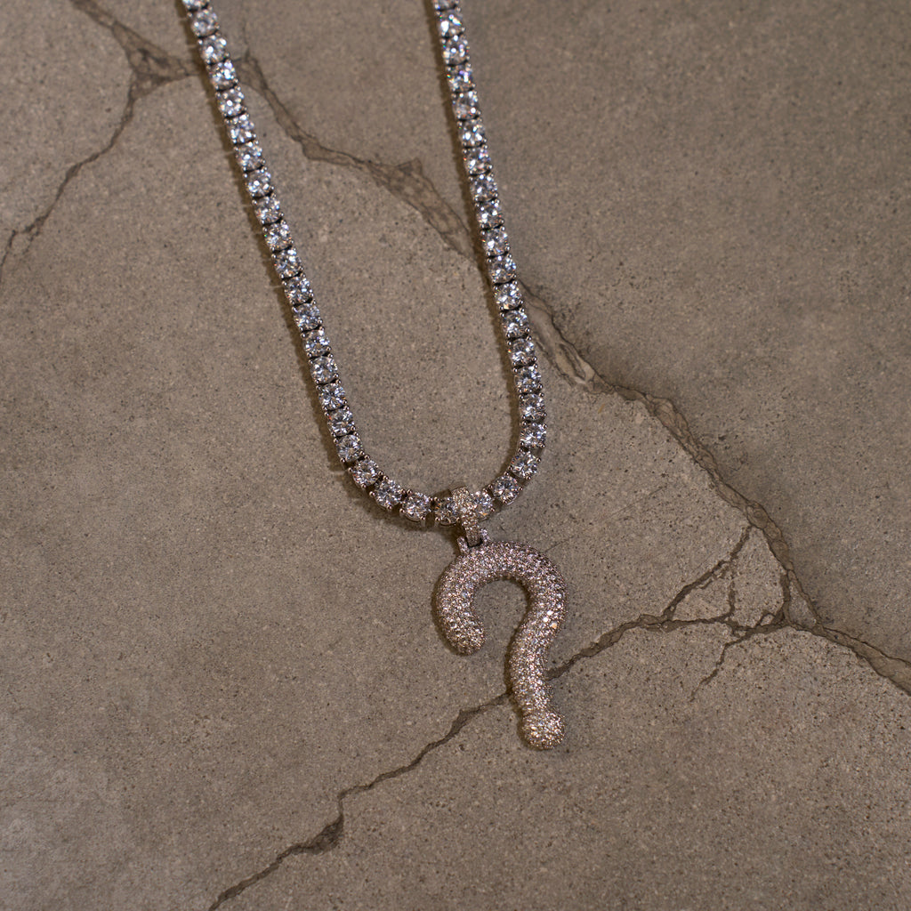 GLD x IDK New York Moissanite Iced Question Mark Pendant in Sterling Silver