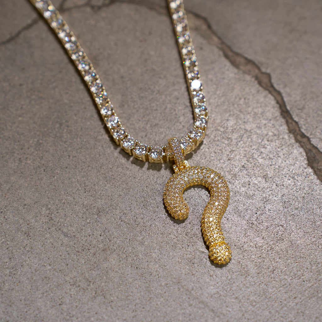 GLD x IDK New York Moissanite Iced Question Mark Pendant in Vermeil Gold