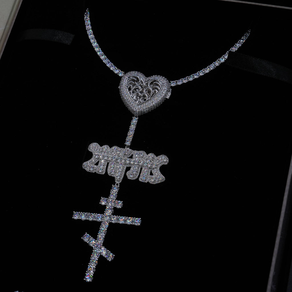 GLD X Bloody Osiris Lab Diamond Locket Rosary Chain in Solid White Gold