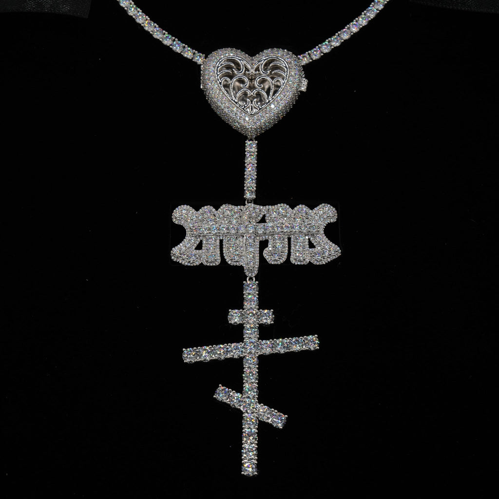 GLD X Bloody Osiris Iced Locket Rosary Chain in White Gold