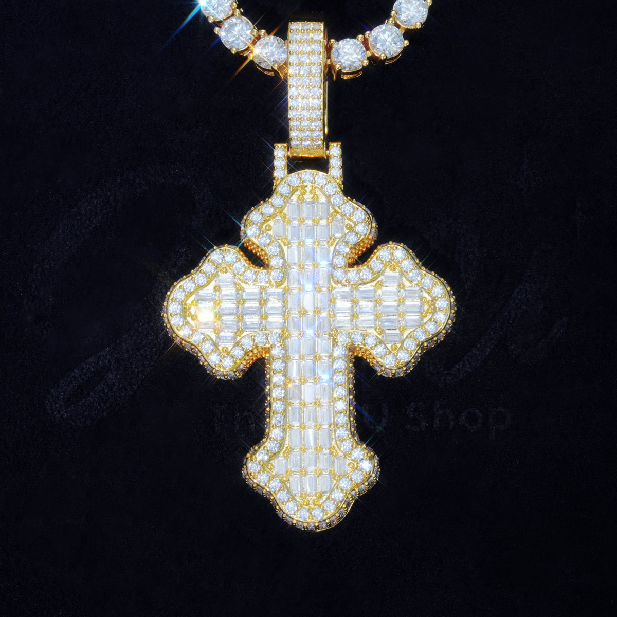 Iced Baguette Gothic Cross Necklace