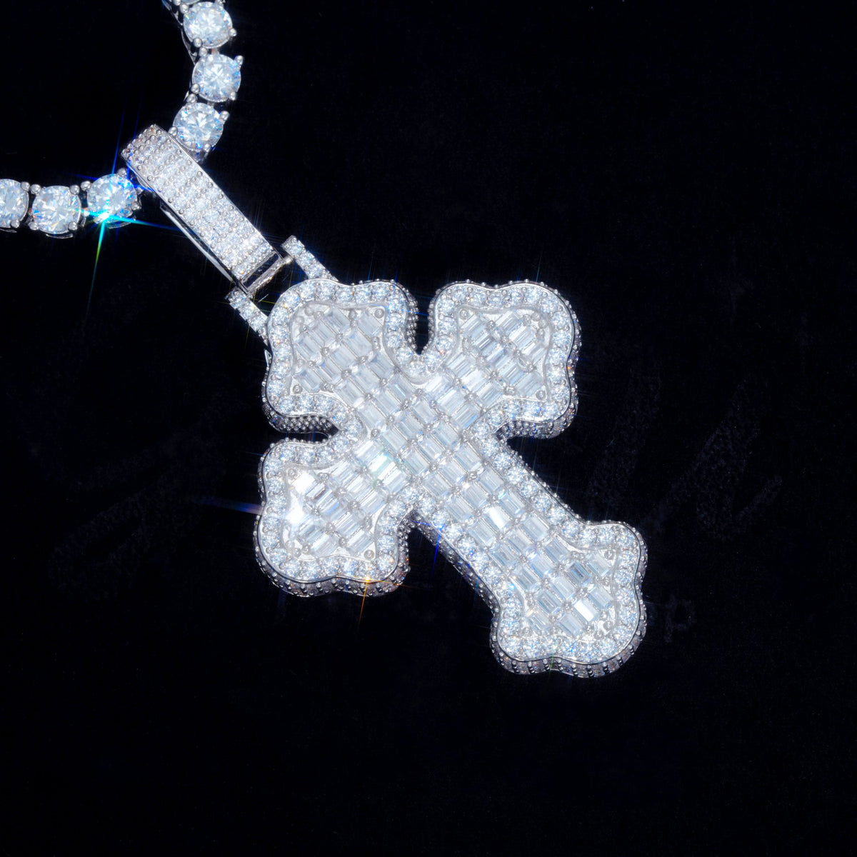 Iced Baguette Gothic Cross Necklace