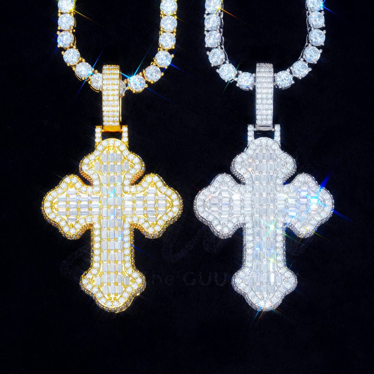 Iced Baguette Gothic Cross Necklace