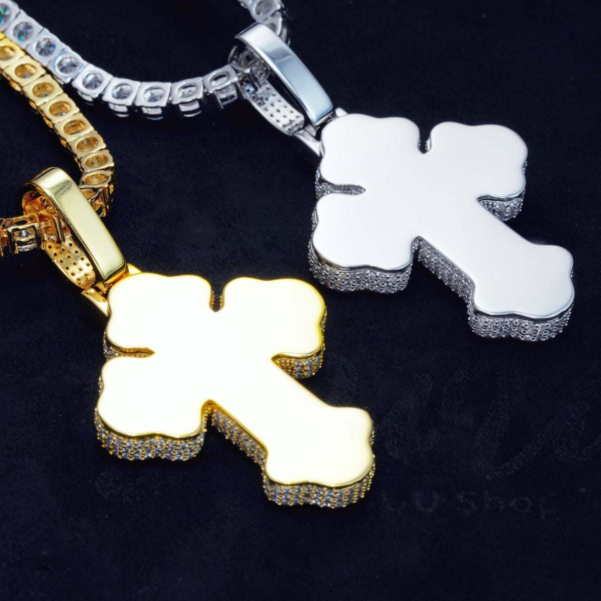 Iced Baguette Gothic Cross Necklace