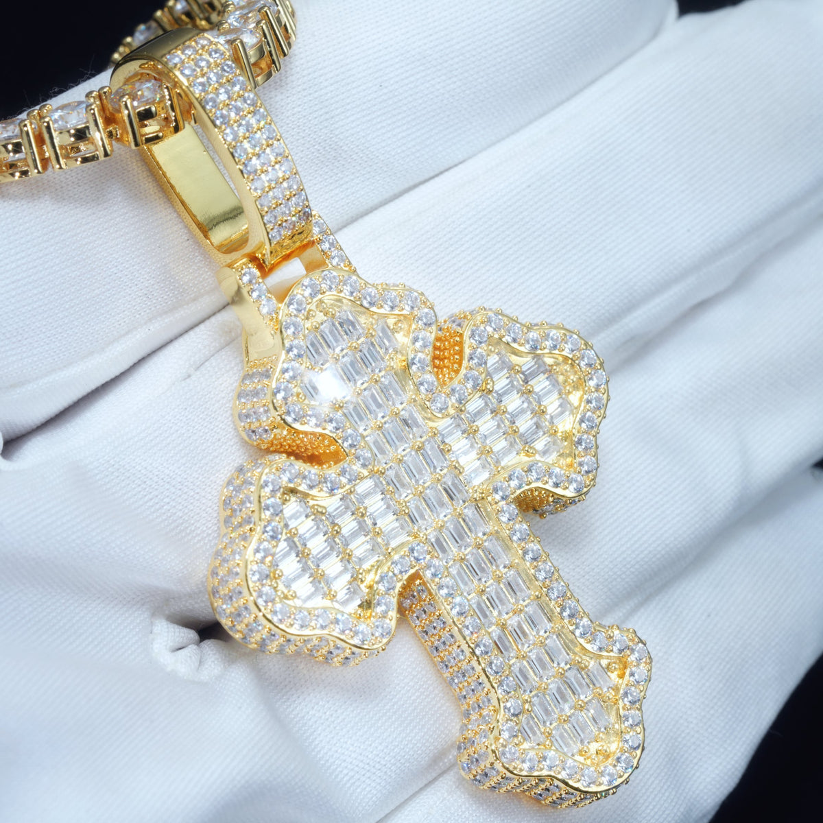Iced Baguette Gothic Cross Necklace