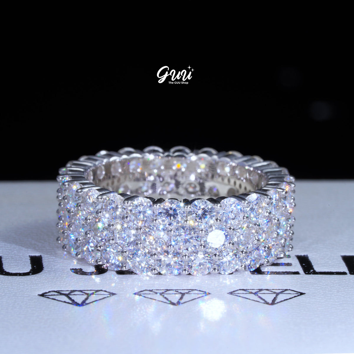 925S & VVS Moissanite 3-Row Eternity Ring White Gold