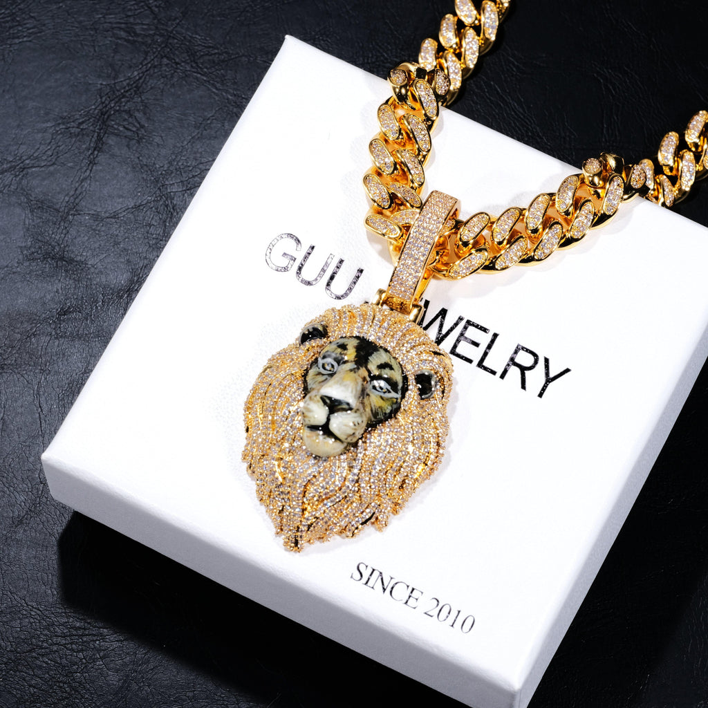 3D Enamel painting Iced Lion Pendant