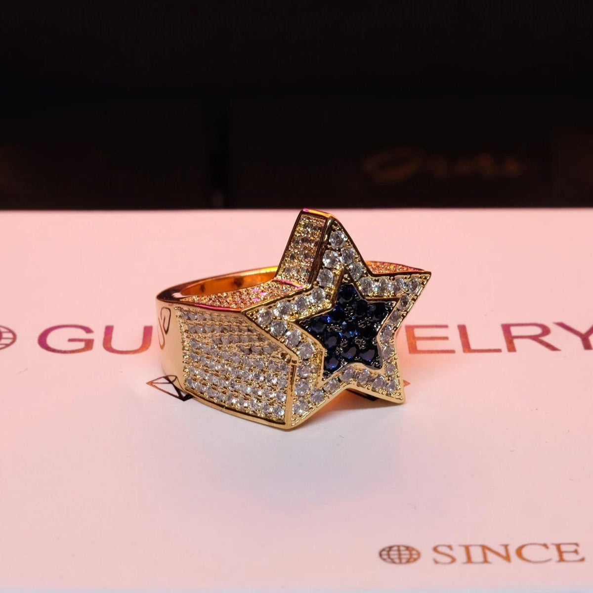 CZ Gold-Plated Copper Five-pointed Star Ring