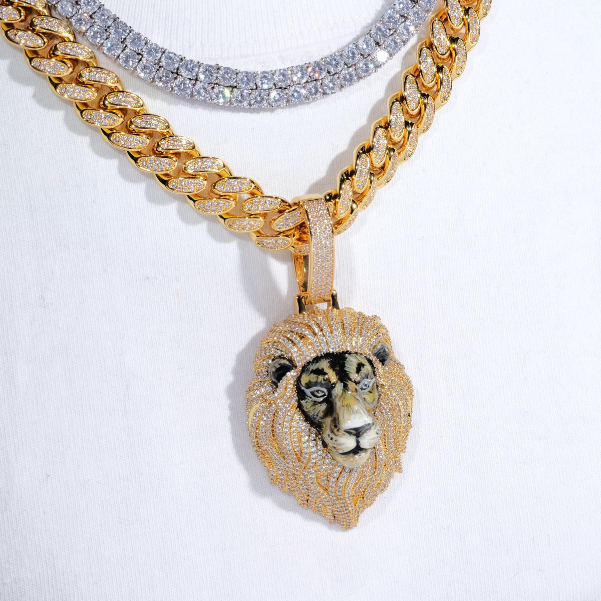 3D Enamel painting Iced Lion Pendant