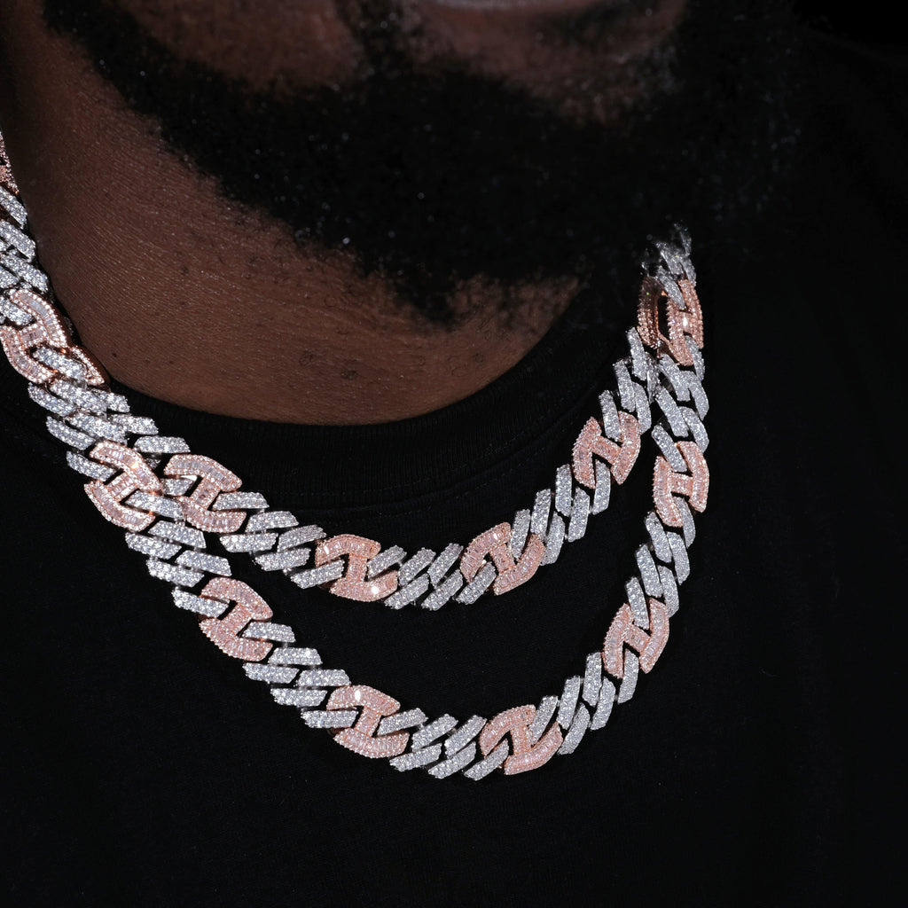 Iced Prong Link Choker (12mm) in White&Pink