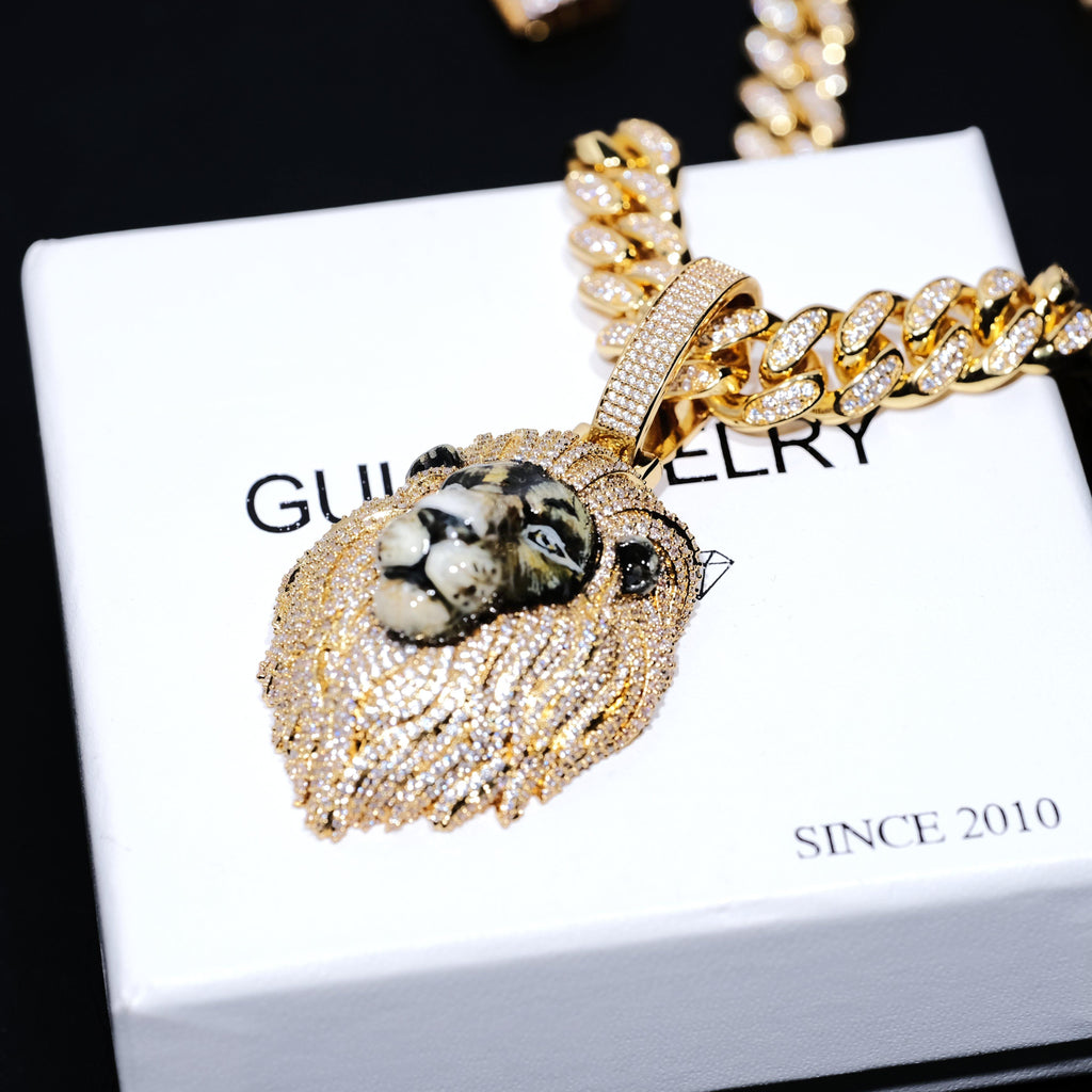 3D Enamel painting Iced Lion Pendant