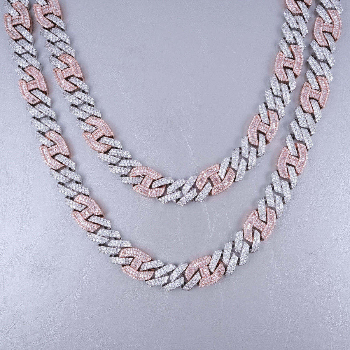 Iced Prong Link Choker (12mm) in White&Pink