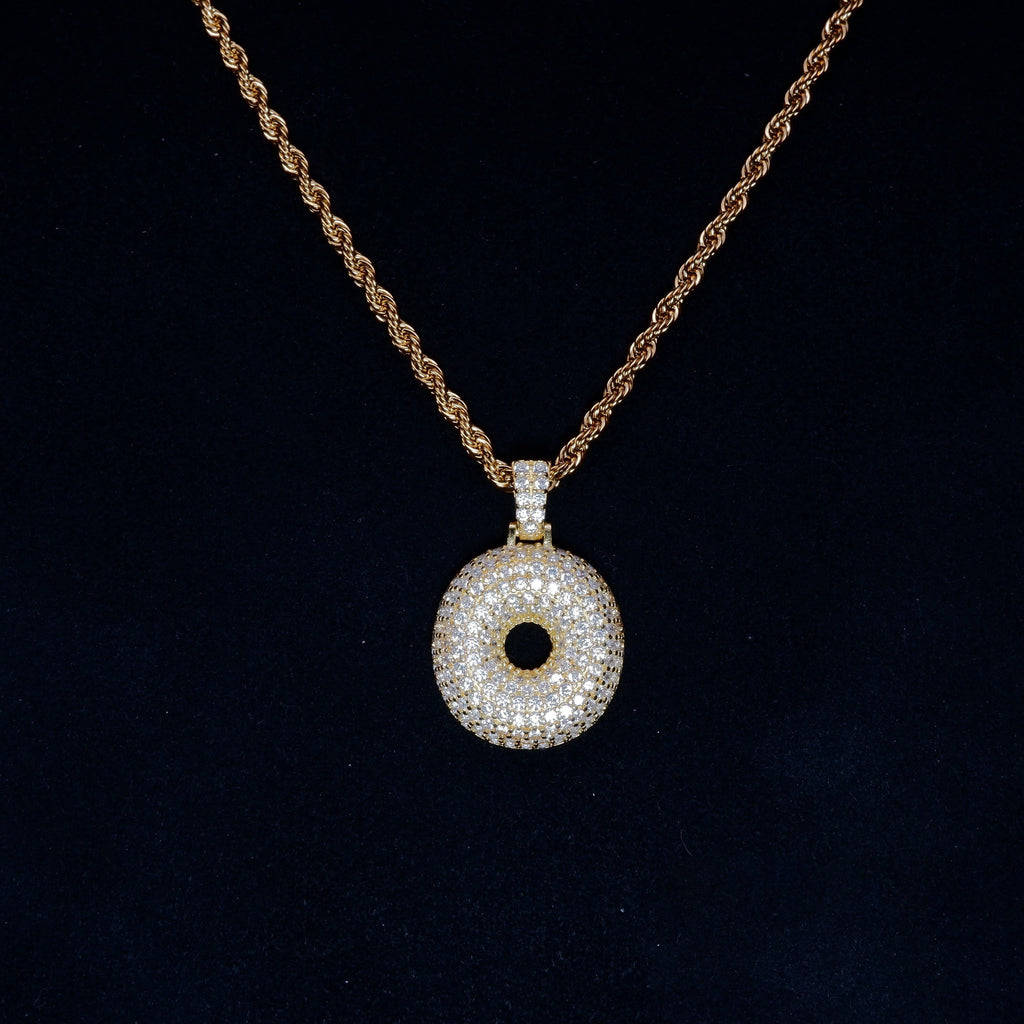 S925 Silver Diamond Doughnut/Donuts BlingBling Iced Pendant In Gold-Plated