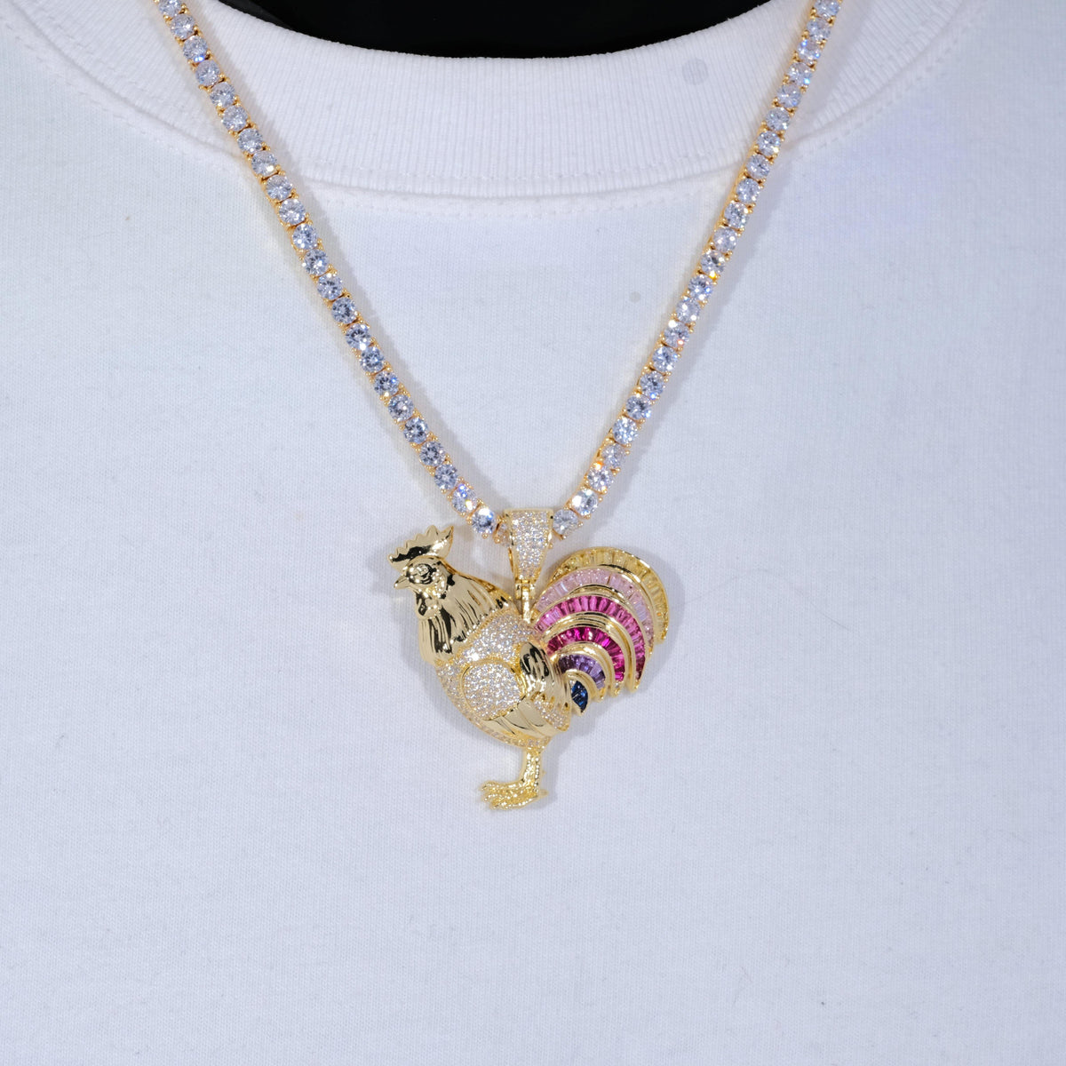 Iced Color Rooster Necklace