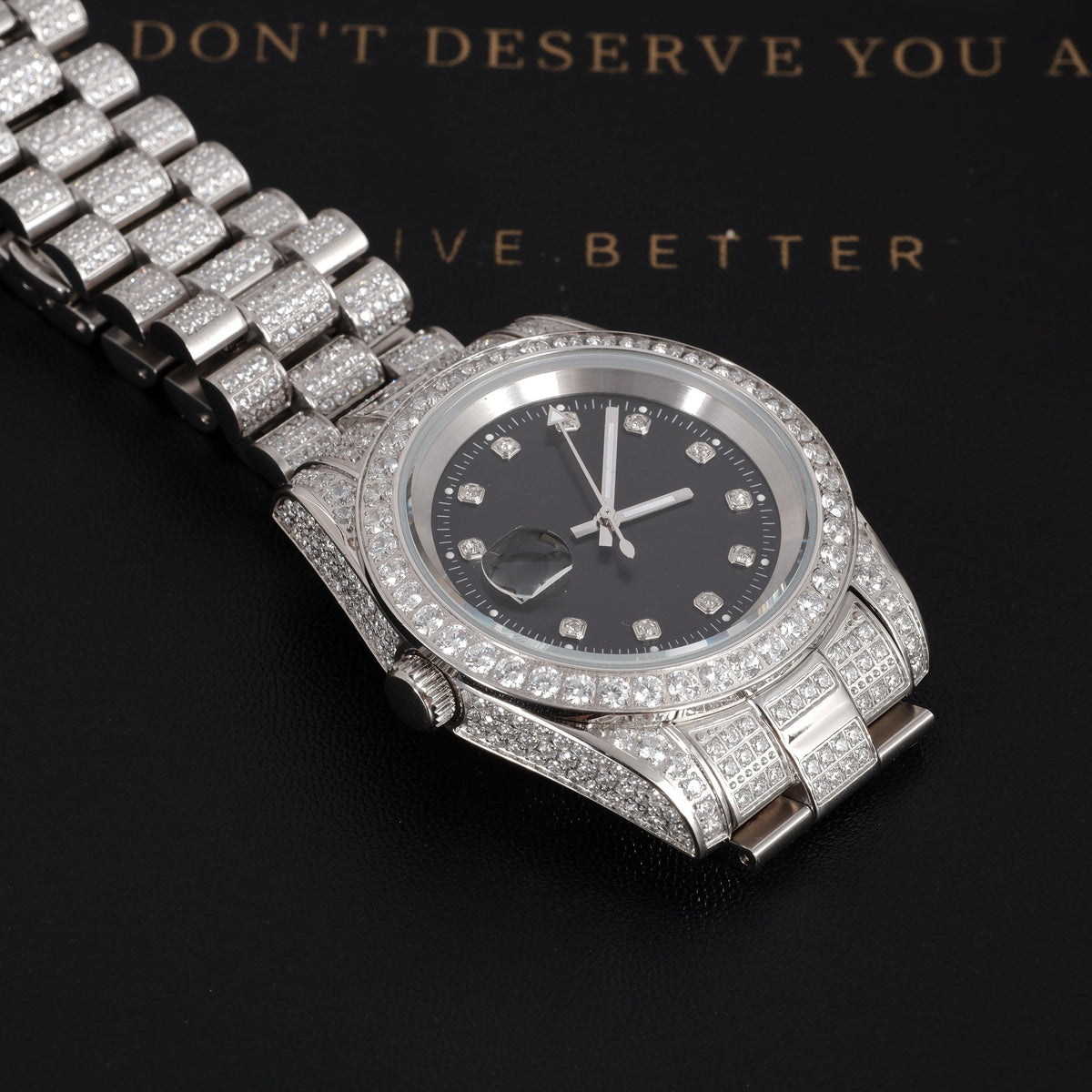 GUU Iced Watch Black Dial in WhiteGold