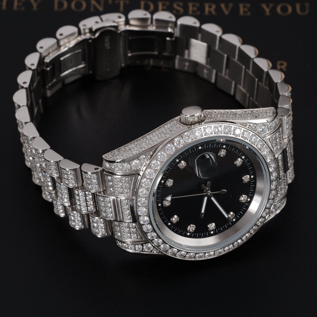 GUU Iced Watch Black Dial in WhiteGold