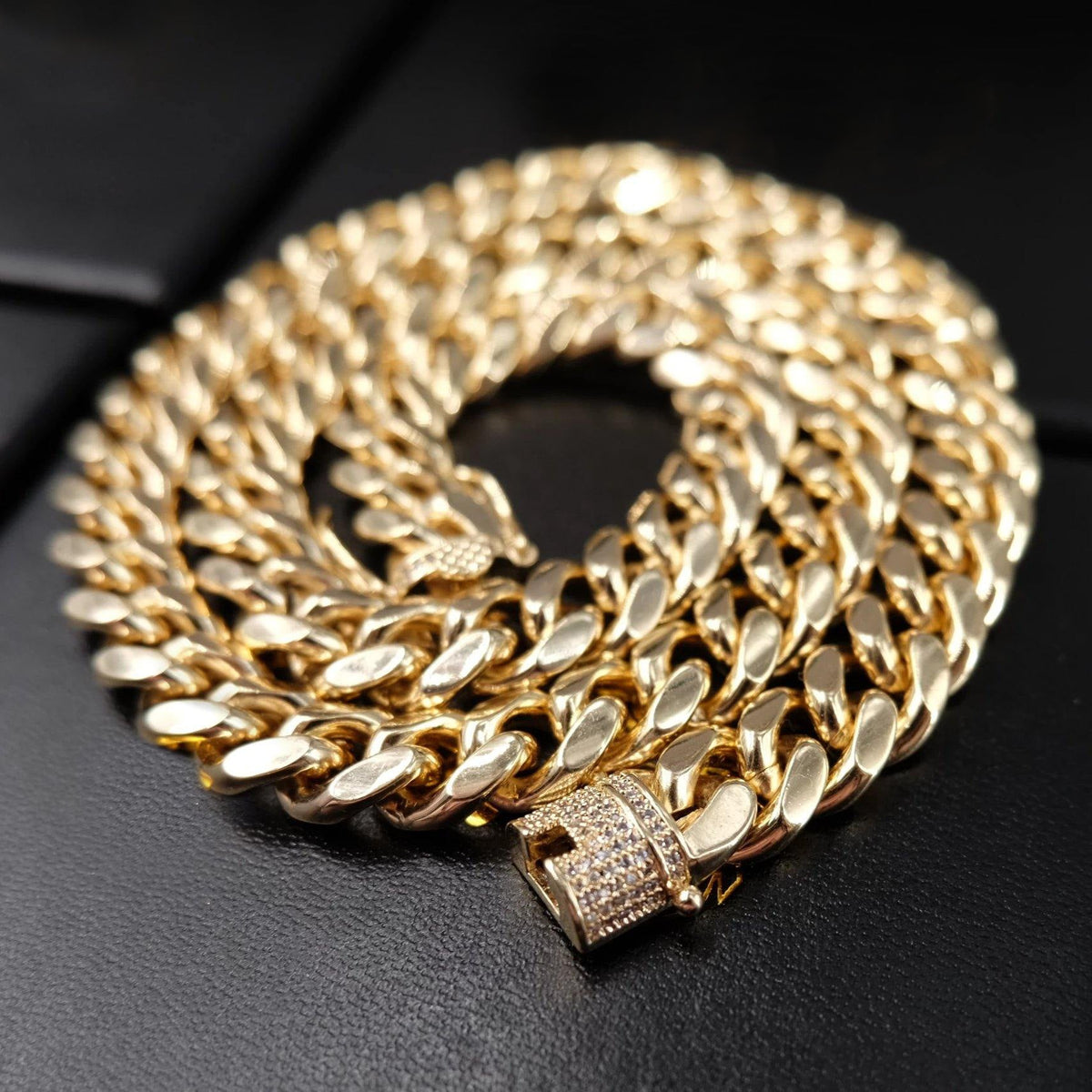10mm  CZ  Cuban Link Chain In  Yellow GoldPlated