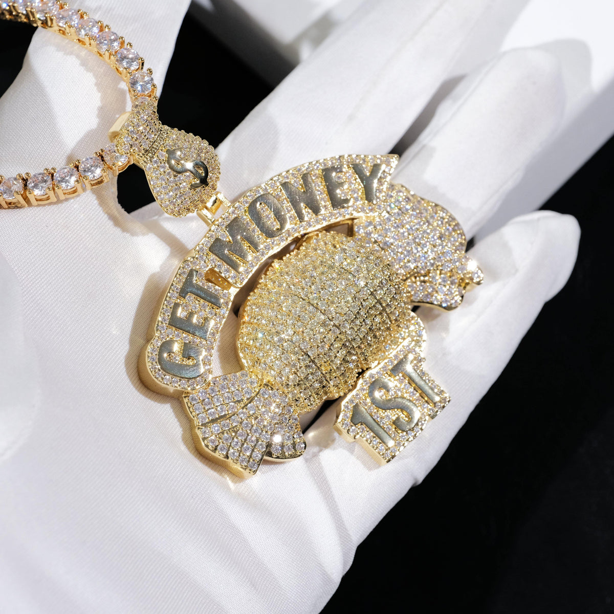 18K Gold-Plated Get Money First Iced Necklace