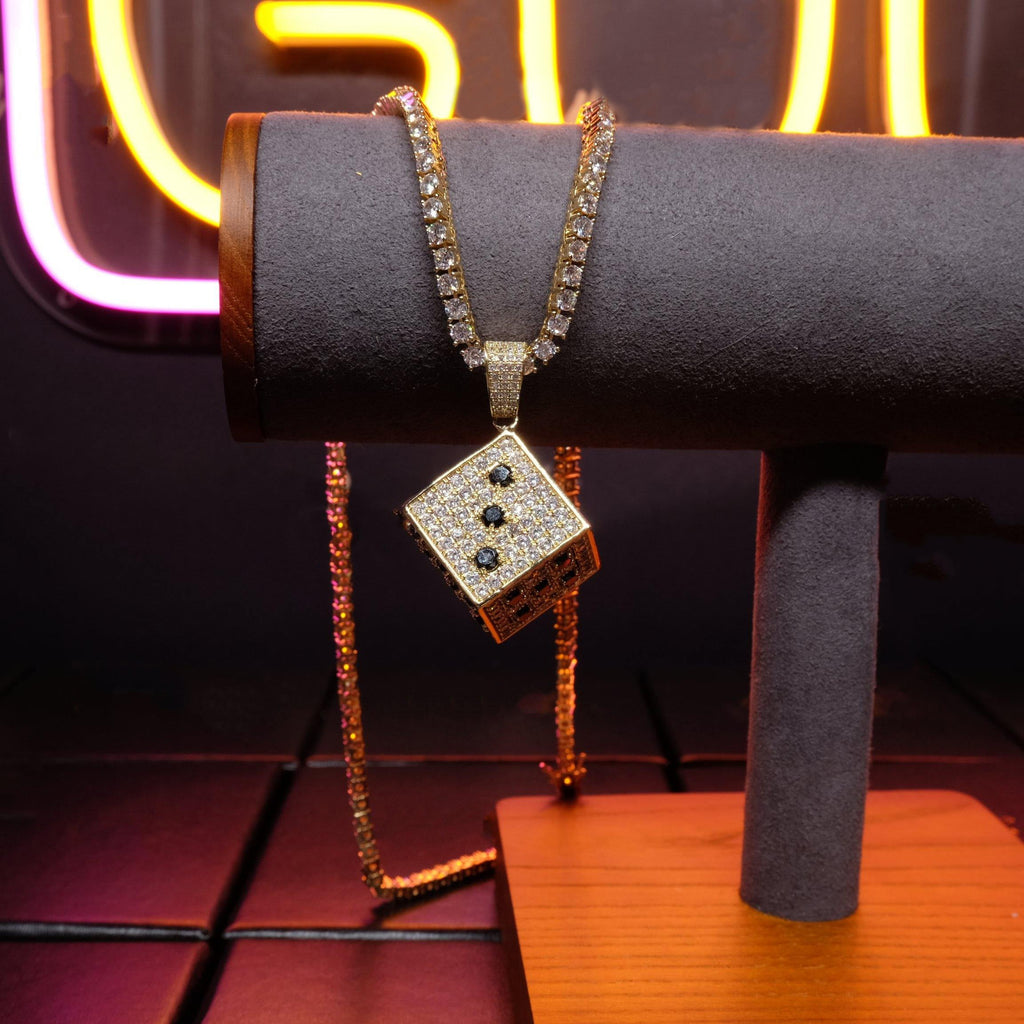 Two-tone CZ Black And White  Dice Pendant Jewelry