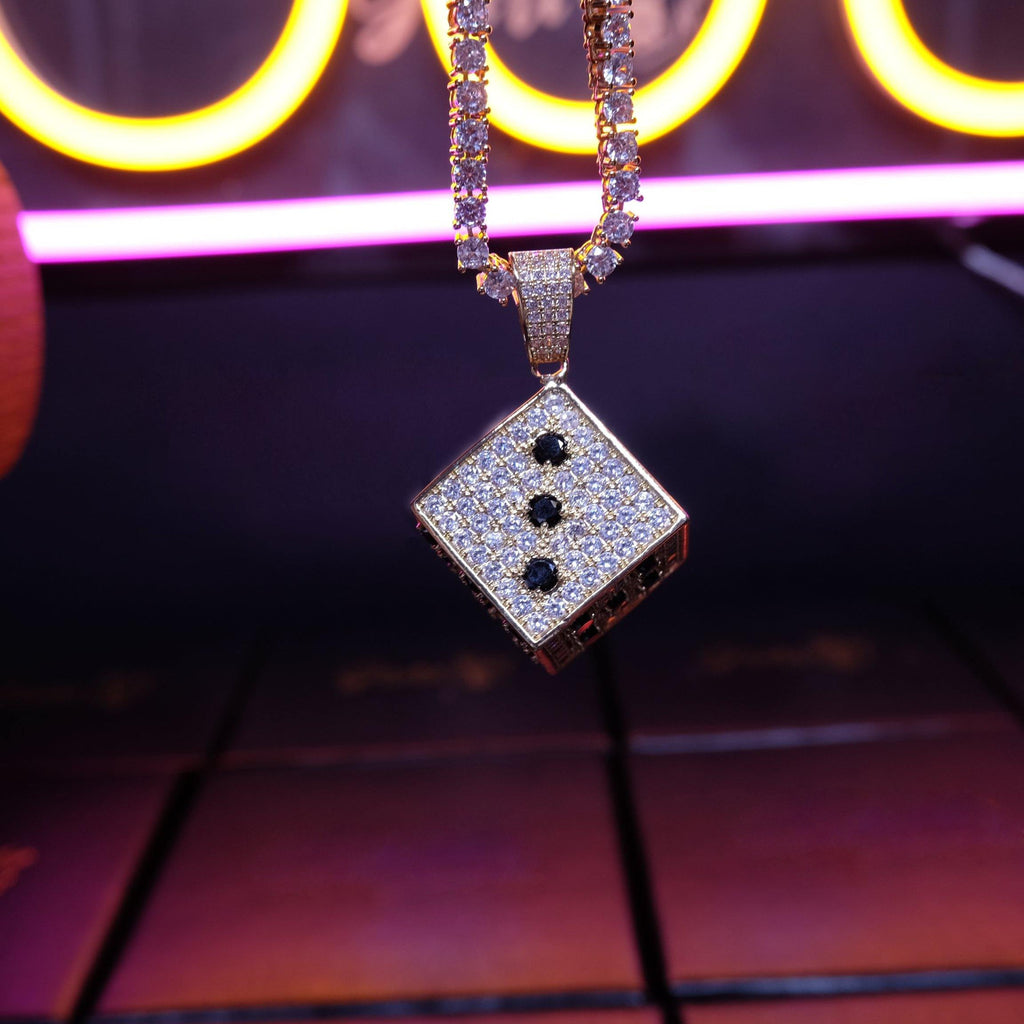 Two-tone CZ Black And White  Dice Pendant Jewelry