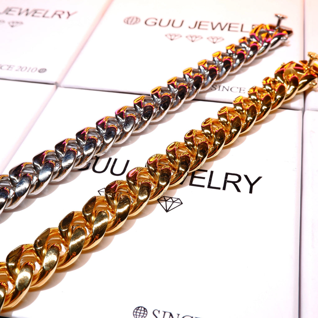 14mm White/Gold-Plated Classic Miami Cuban Bracelet