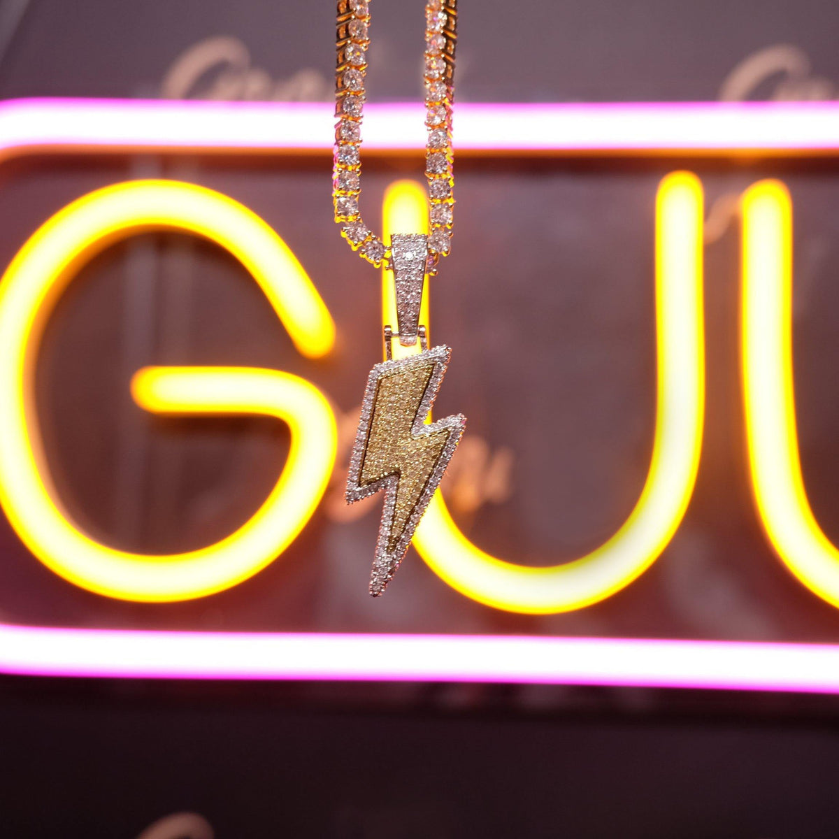 18K Gold-Plated CZ Iced Lightning Necklace
