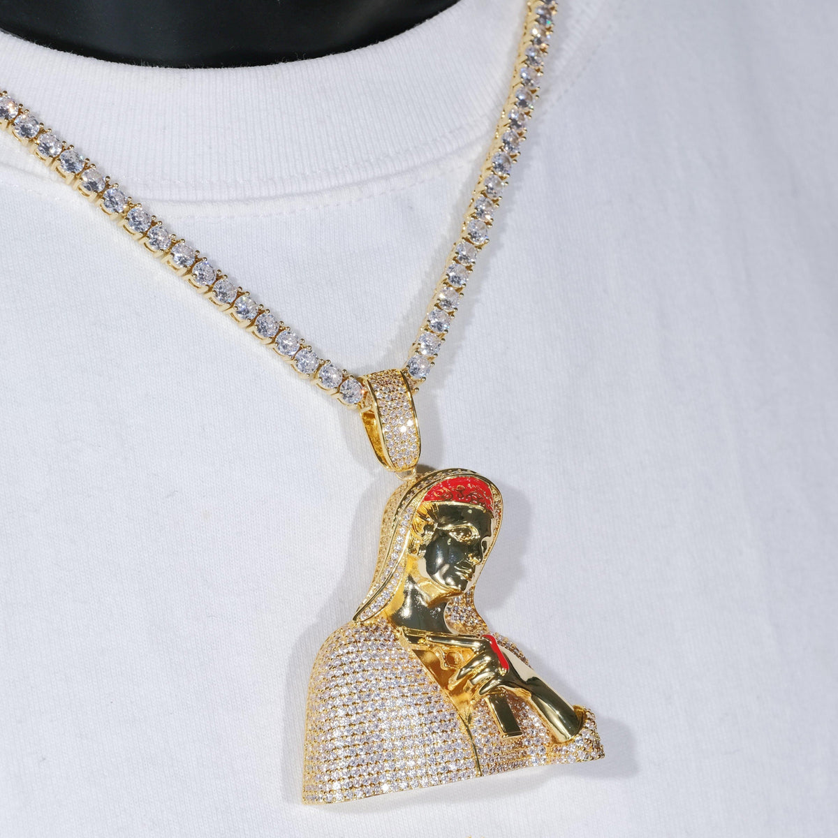 Iced Mary With Gun Necklace
