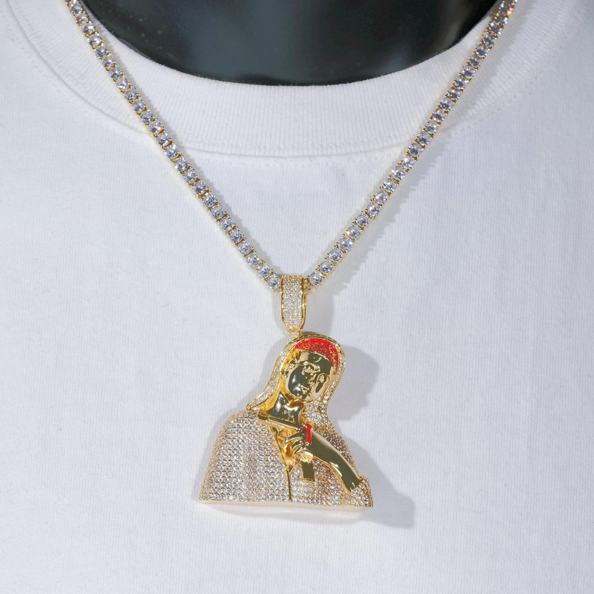 Iced Mary With Gun Necklace