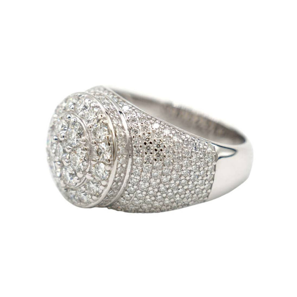 Men's Moissanite Diamond Cluster Ring in White Gold Vermeil