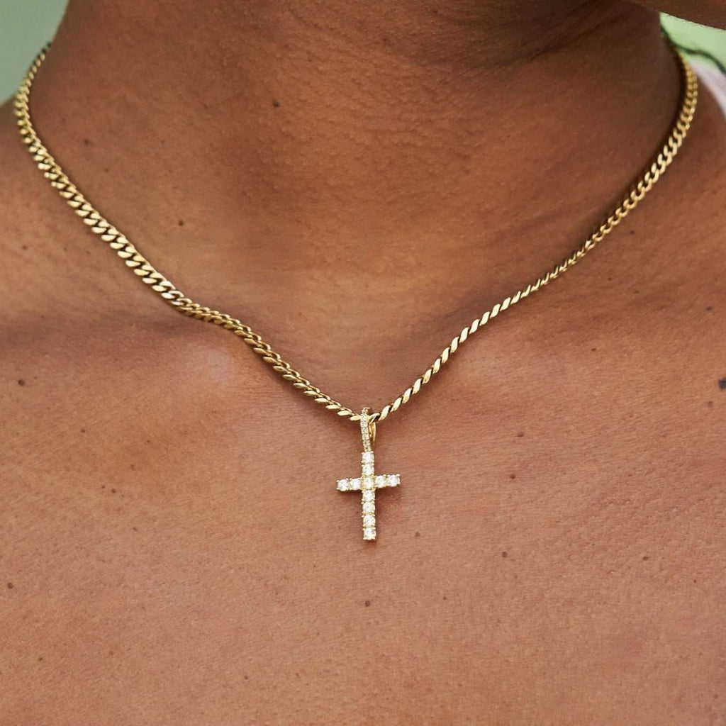 Micro Diamond Cross in Yellow Gold