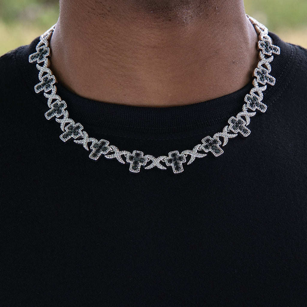 Diamond Multi Cross Black Necklace in White Gold