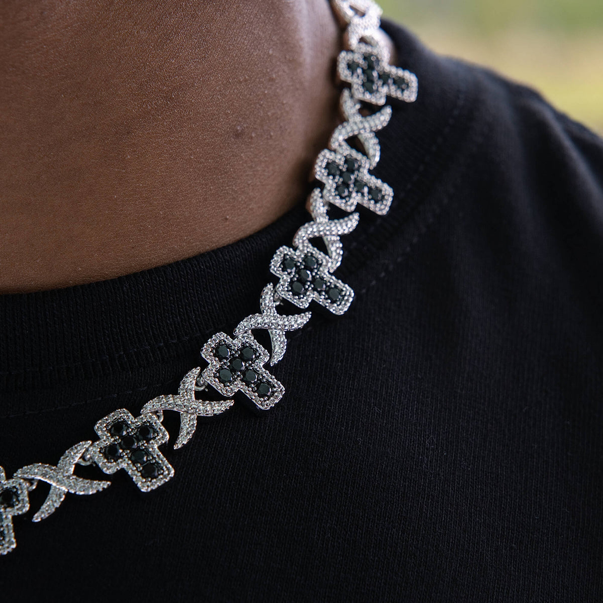 Diamond Multi Cross Black Necklace in White Gold