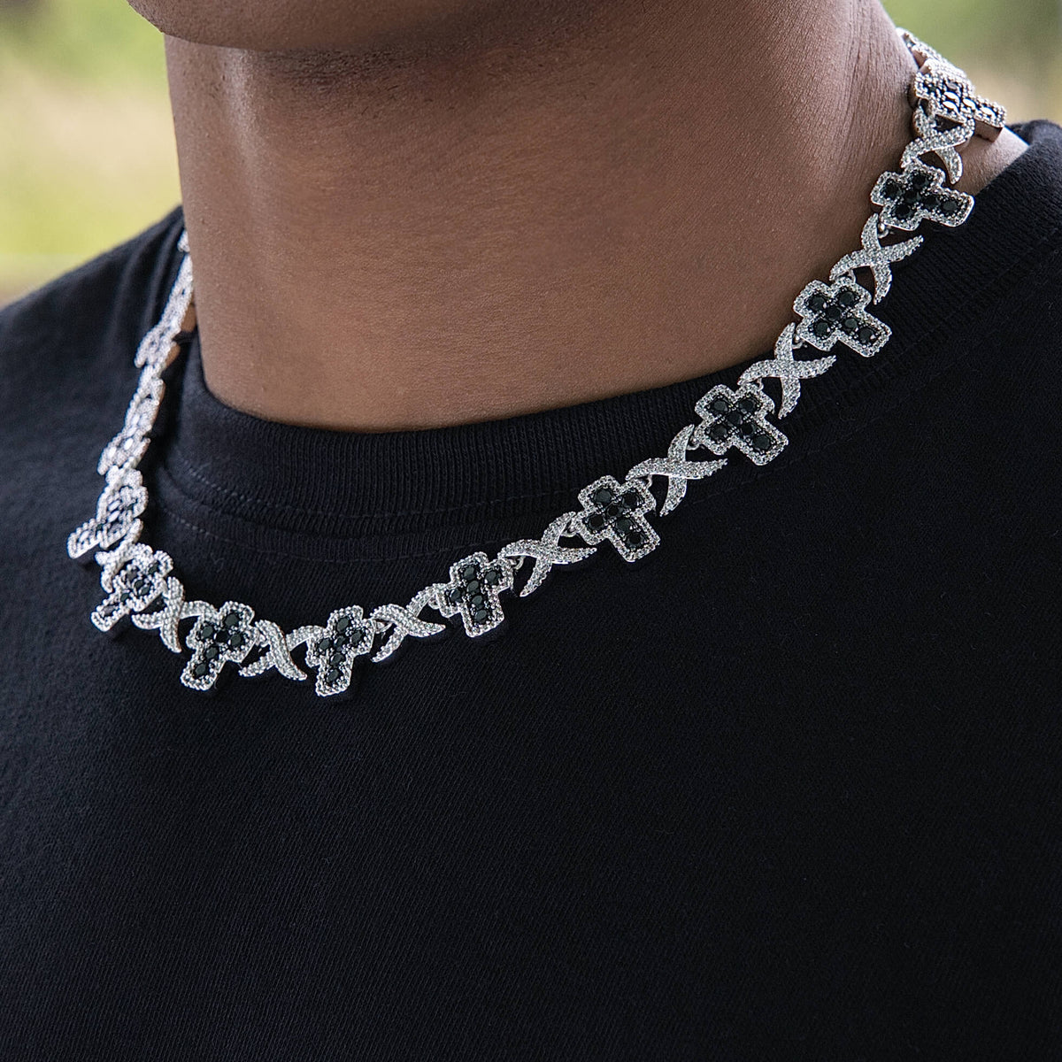 Diamond Multi Cross Black Necklace in White Gold