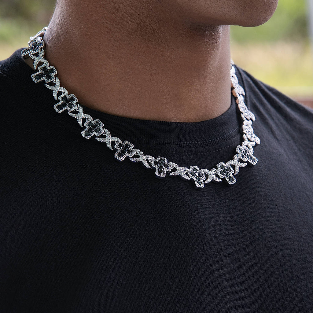 Diamond Multi Cross Black Necklace in White Gold