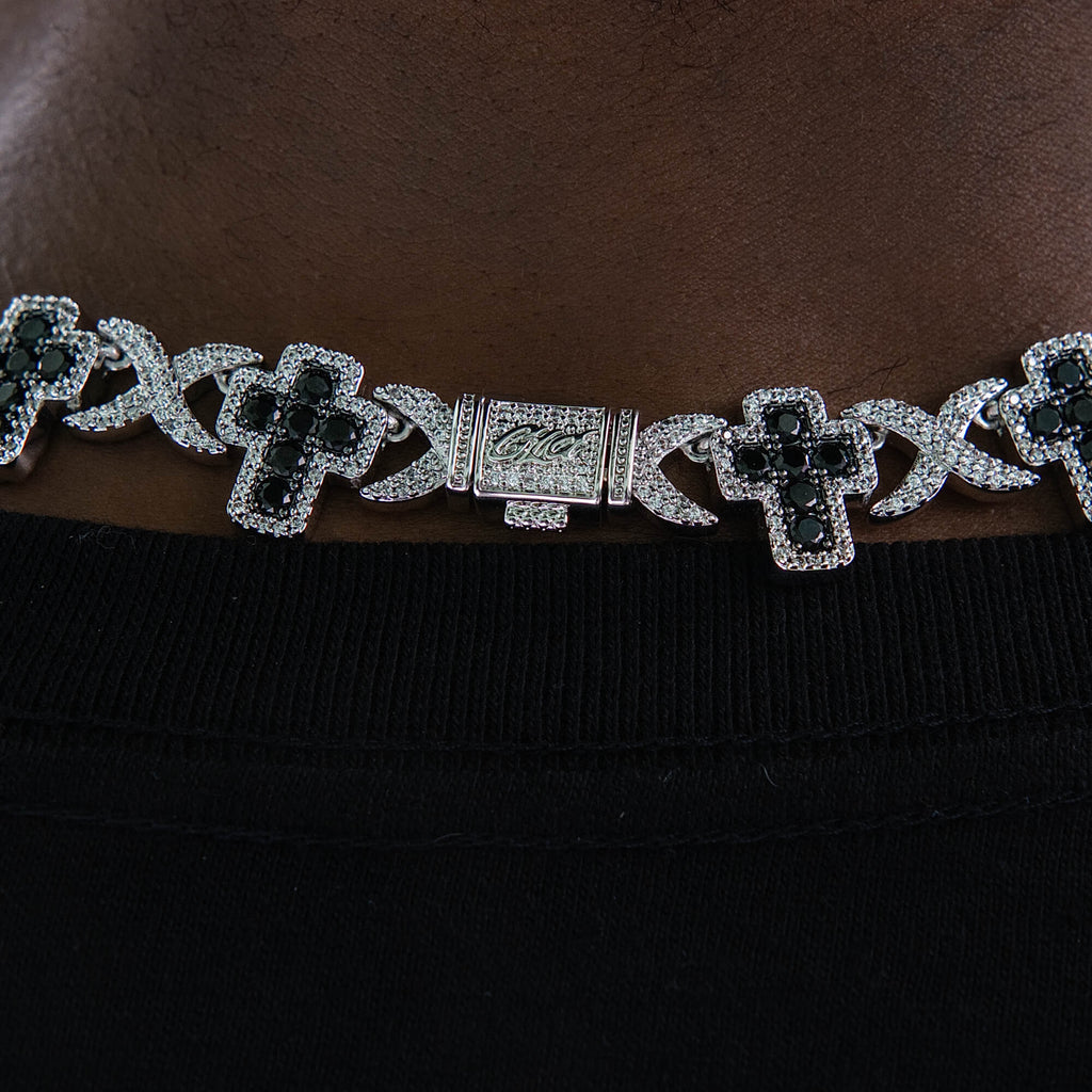 Diamond Multi Cross Black Necklace in White Gold