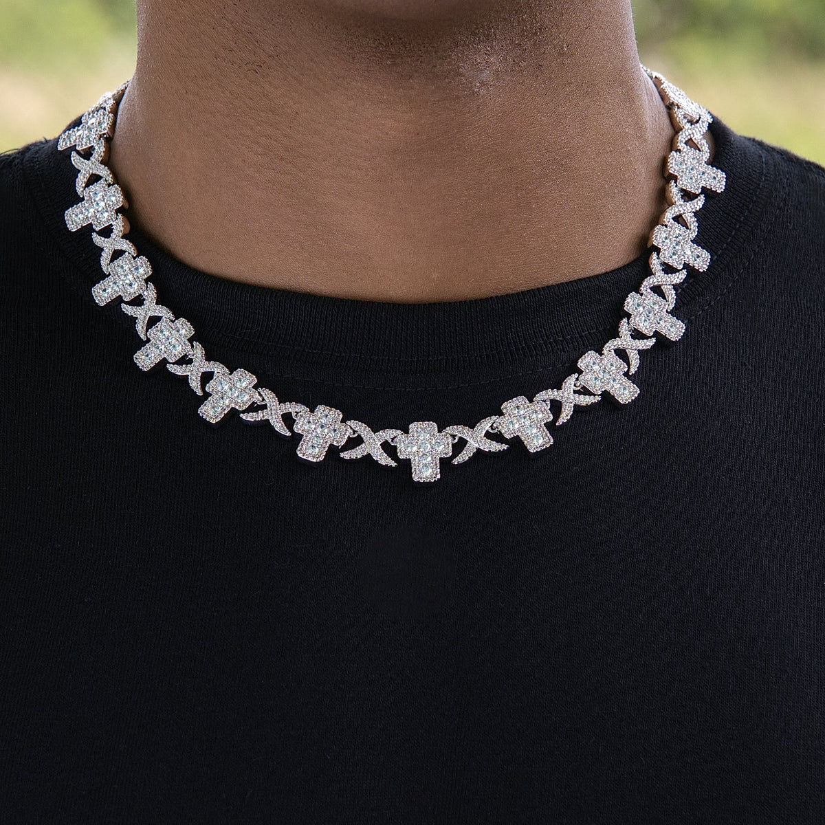 Diamond Multi Cross Necklace in White Gold