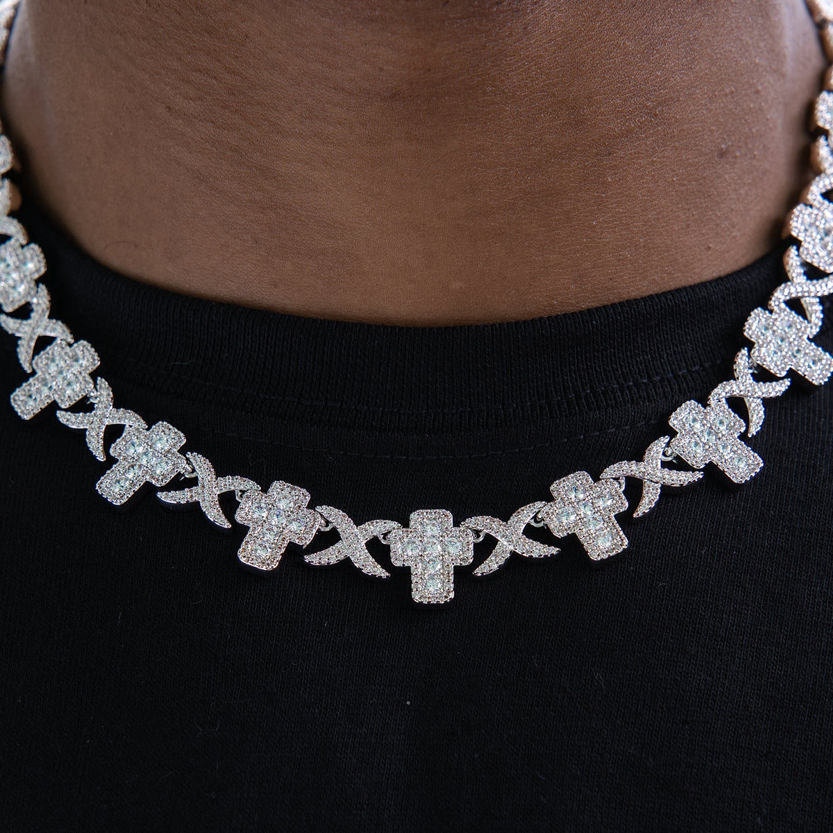 Diamond Multi Cross Necklace in White Gold