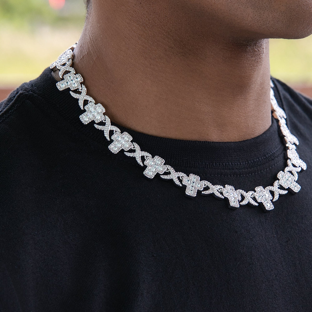 Diamond Multi Cross Necklace in White Gold