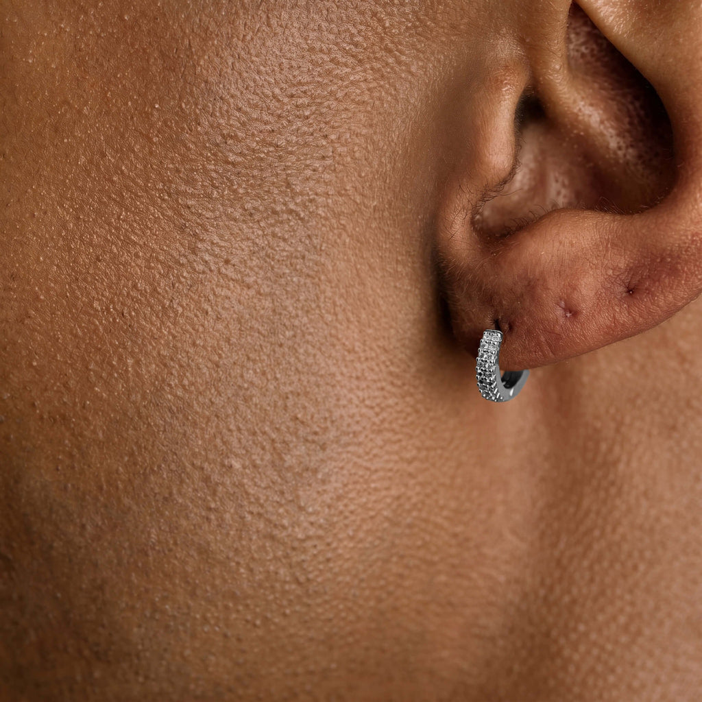GLD Double Row Hoop Earrings in White Gold