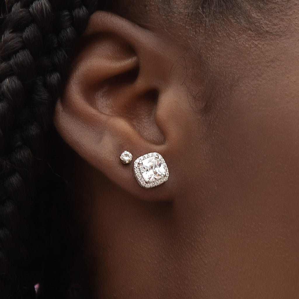 GLD Cushion Cut Earrings in White Gold