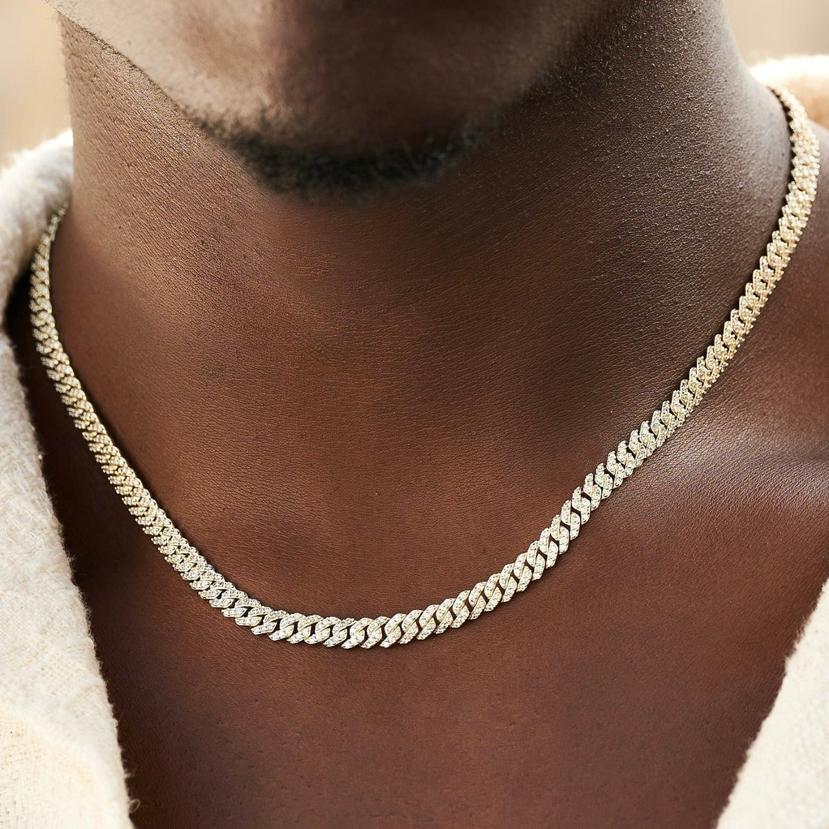 Micro Diamond Prong Cuban Chain + Bracelet Bundle in White or Yellow Gold - 6mm