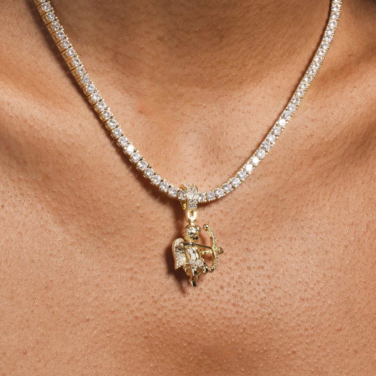 10k Solid Gold Micro Cupid Pendant-VS Diamonds