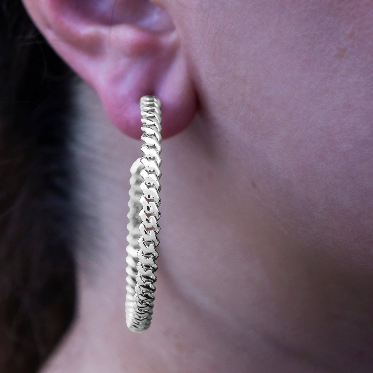 GLD Micro Cuban Prong Hoop Earrings in White Gold- 6mm