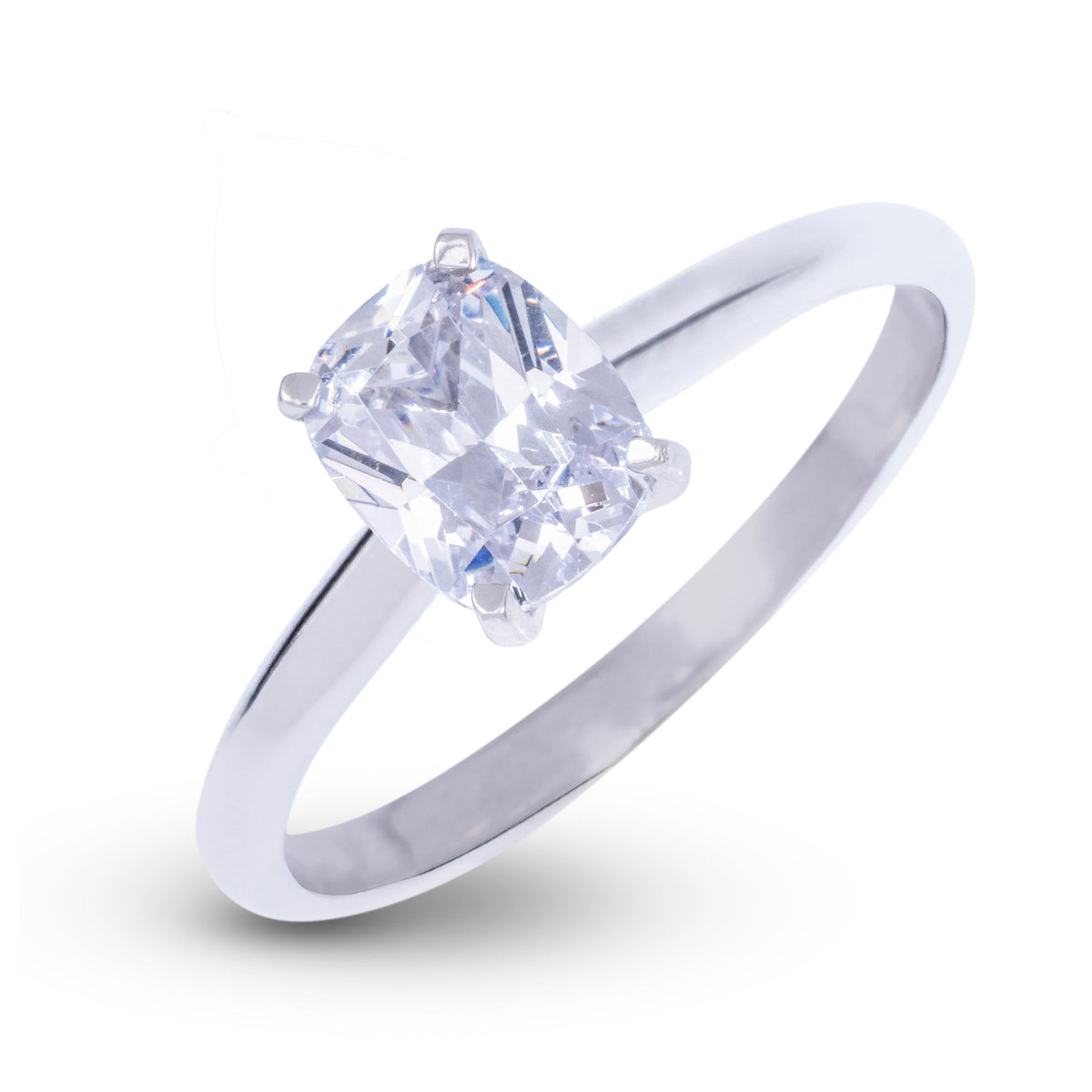 Elongated Cushion Single Stone Lab Diamond Engagement Ring in Solid White Gold