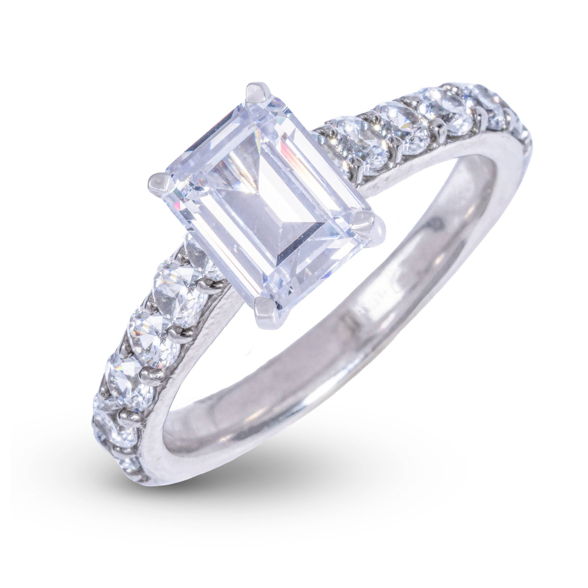 Emerald Cut Stone Lab Diamond Engagement Ring in Solid White Gold
