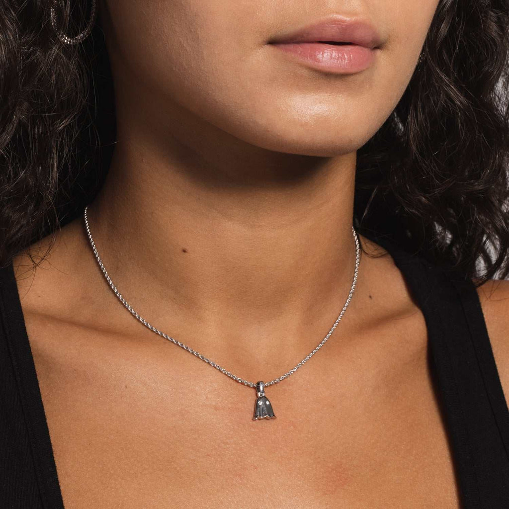 Solid White Gold Micro Ghost Pendant-VS Diamonds