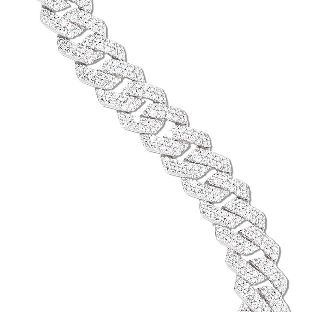Diamond Prong Link Chain in White Gold - 12mm