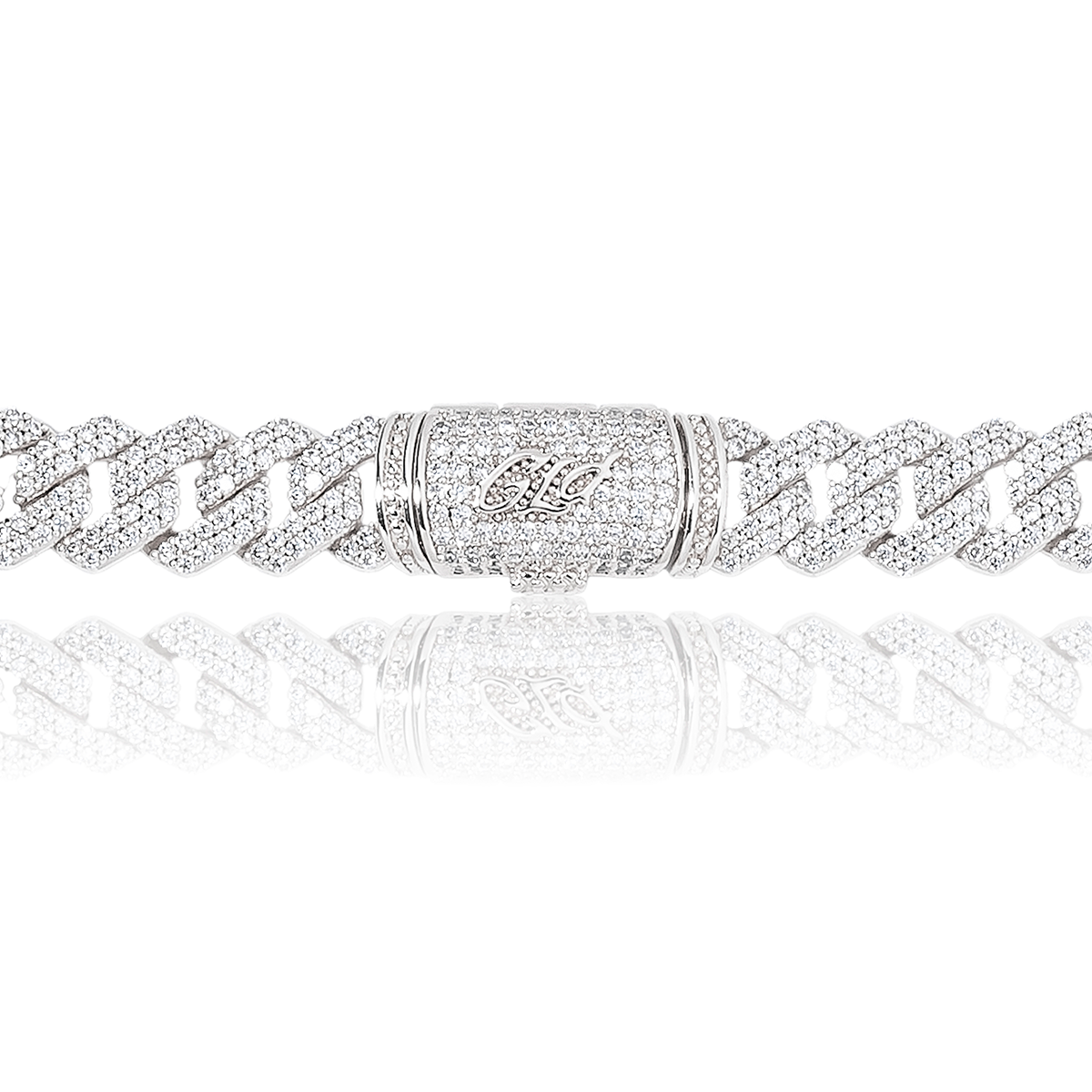 Men's Moissanite Diamond Prong Cuban Chain in White Gold Vermeil - 12mm